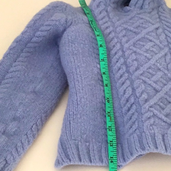 Paul James Kid’s Blue Hooded Cable Knit Chunky 100% Wool Sweater Made in England - Picture 3 of 7